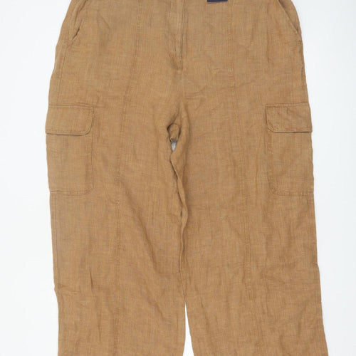 Marks and Spencer Women Brown Linen Cargo Trousers Size 20 Short