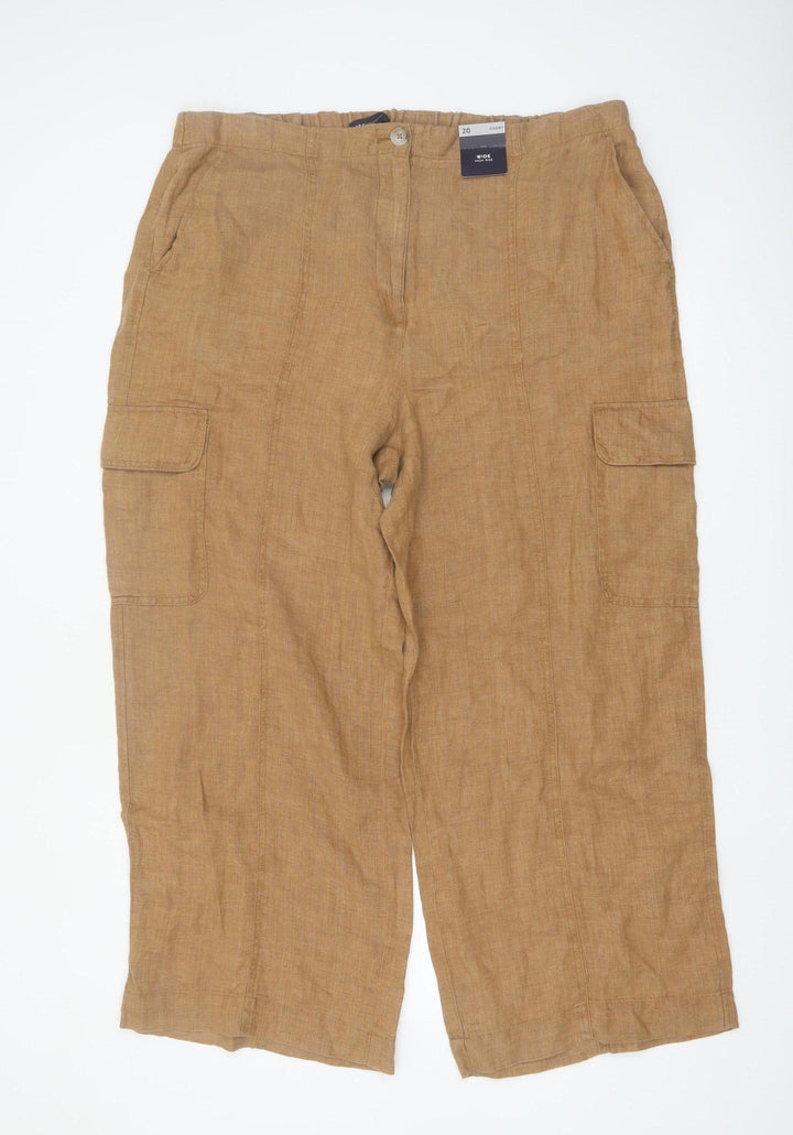 Marks and Spencer Women Brown Linen Cargo Trousers Size 20 Short