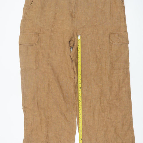 Marks and Spencer Women Brown Linen Cargo Trousers Size 20 Short