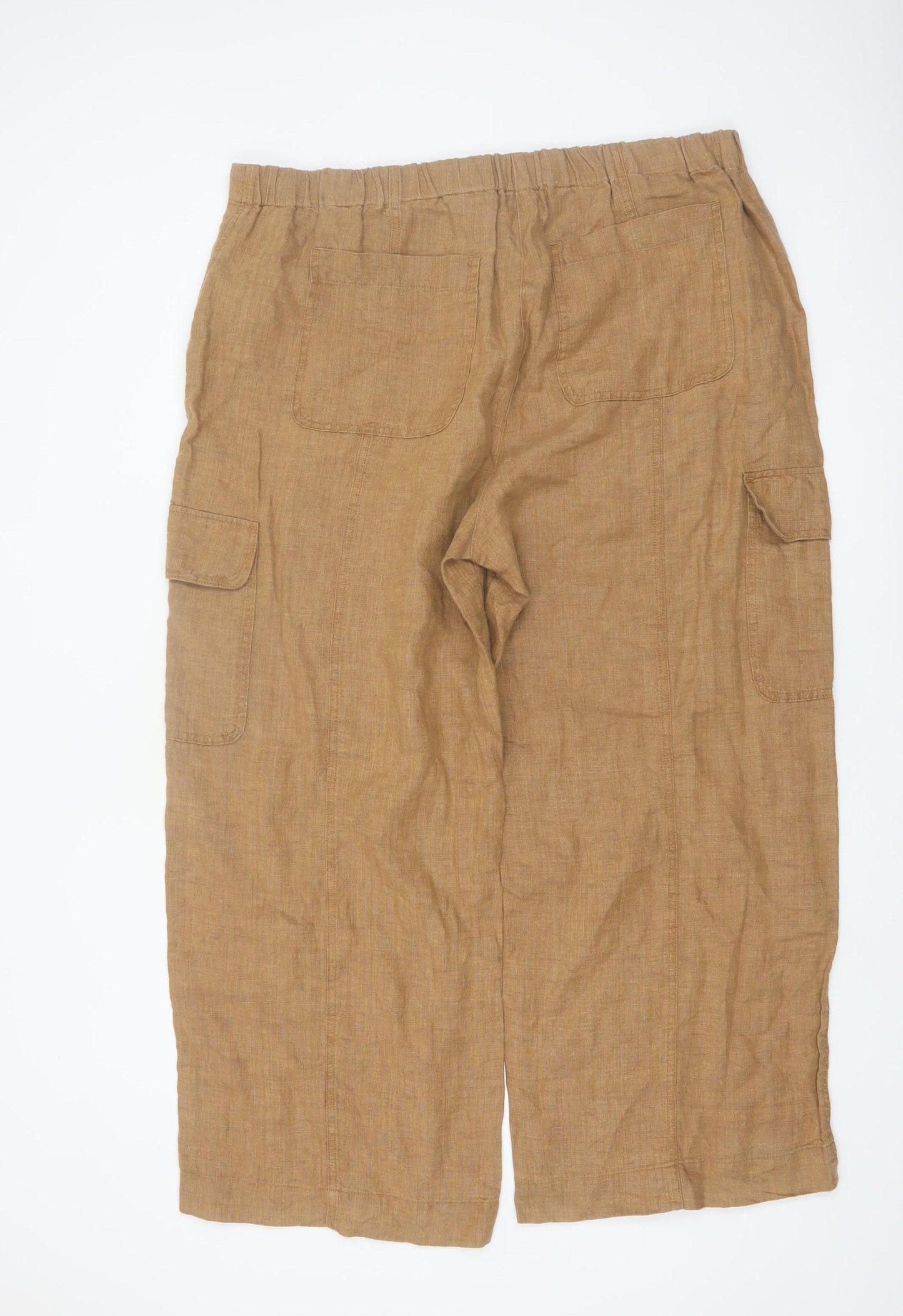 Marks and Spencer Women Brown Linen Cargo Trousers Size 20 Short