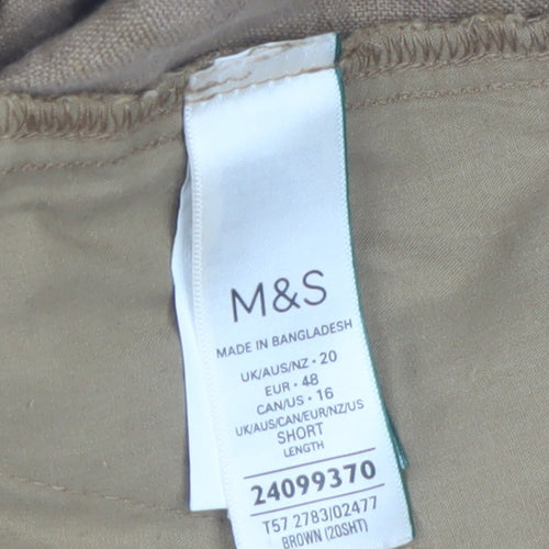 Marks and Spencer Women Brown Linen Cargo Trousers Size 20 Short