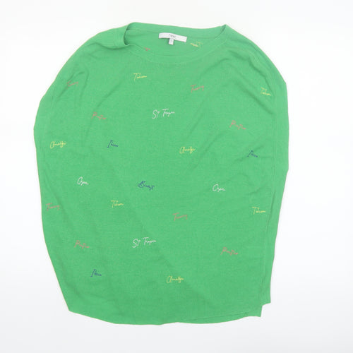 Next Women’s Green Embroidered Crew Neck Long Sleeve Knit Top Size S