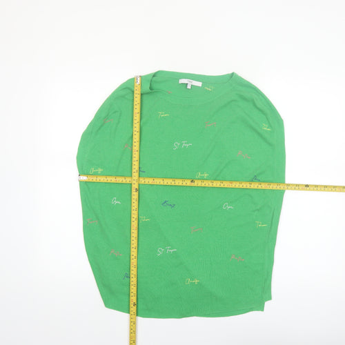 Next Women’s Green Embroidered Crew Neck Long Sleeve Knit Top Size S