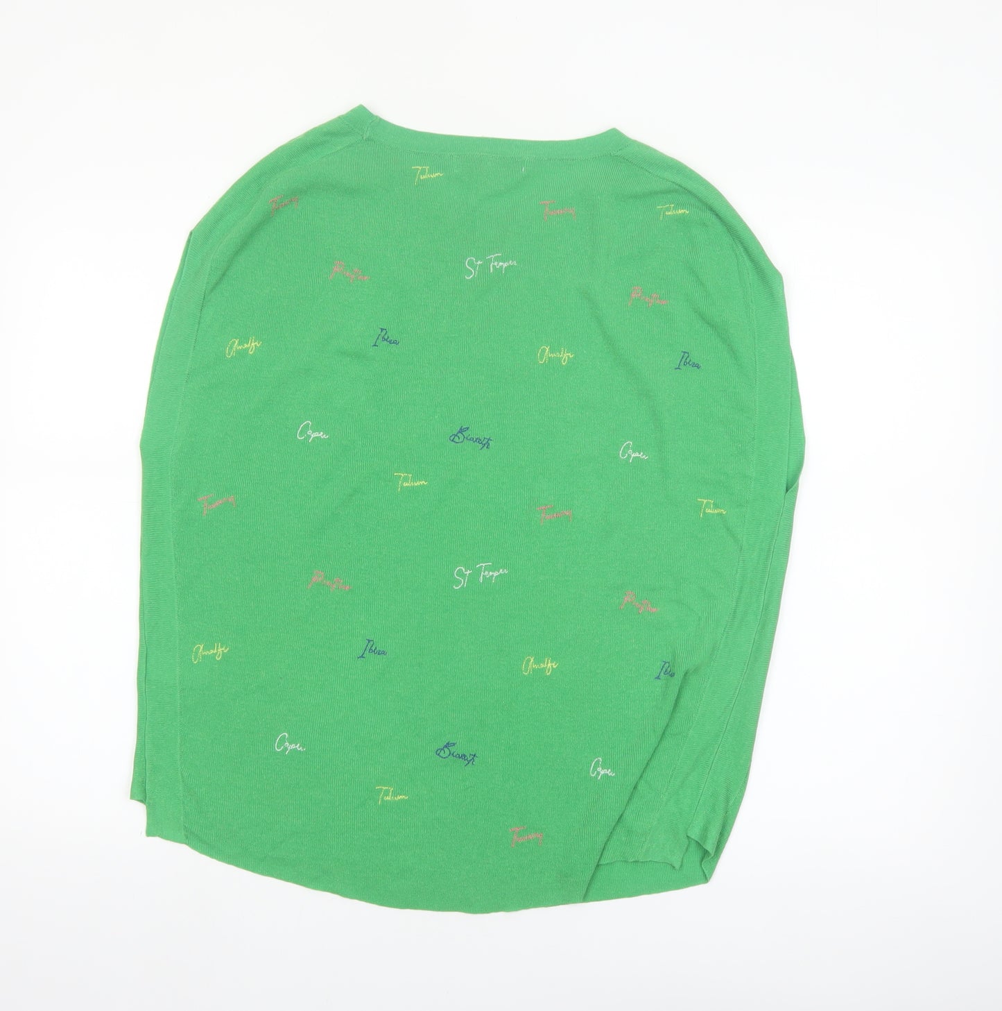 Next Women’s Green Embroidered Crew Neck Long Sleeve Knit Top Size S