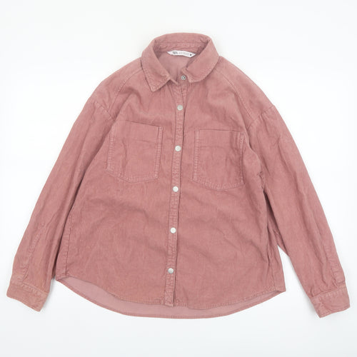 ZARA Women Pink Corduroy Button-Up Shirt XS