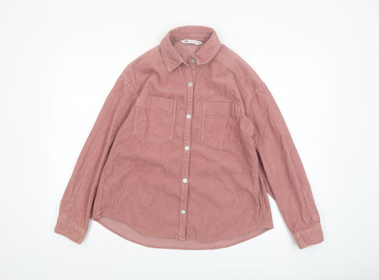 ZARA Women Pink Corduroy Button-Up Shirt XS