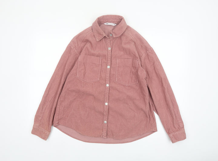 ZARA Women Pink Corduroy Button-Up Shirt XS
