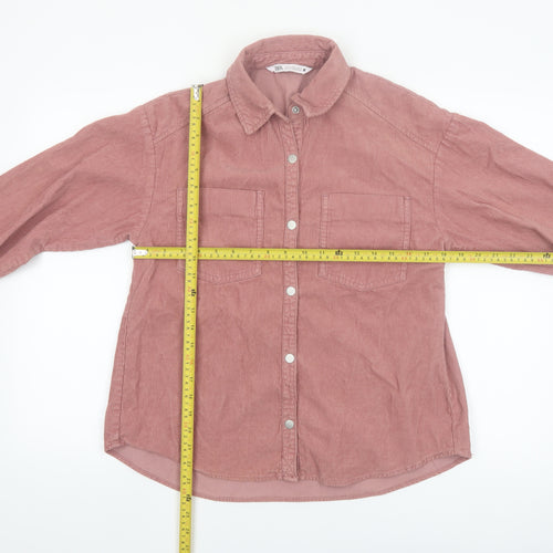 ZARA Women Pink Corduroy Button-Up Shirt XS
