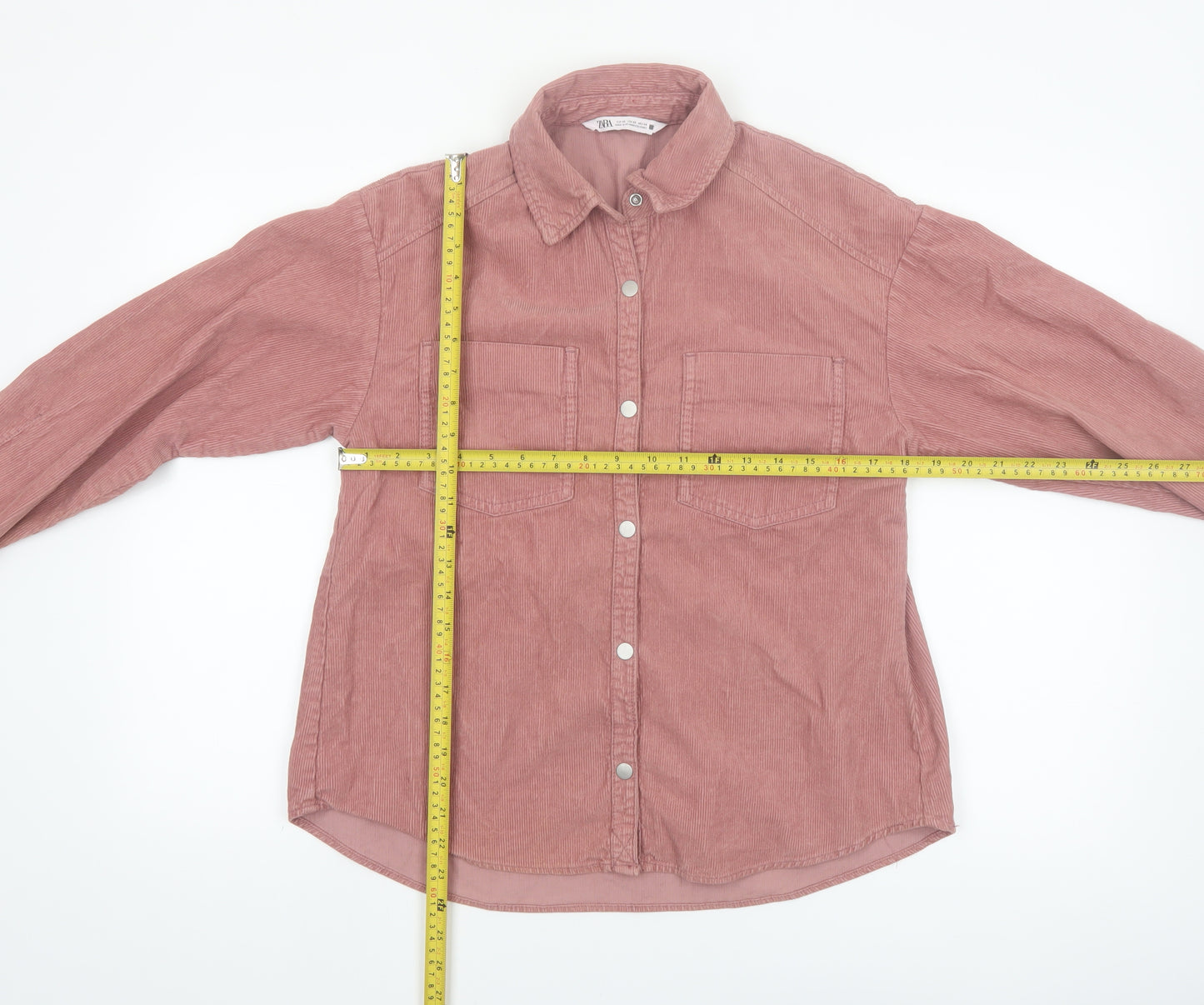 ZARA Women Pink Corduroy Button-Up Shirt XS