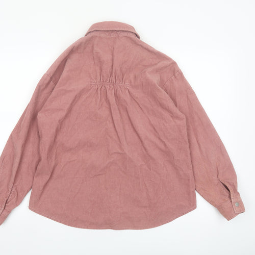 ZARA Women Pink Corduroy Button-Up Shirt XS
