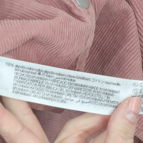 ZARA Women Pink Corduroy Button-Up Shirt XS