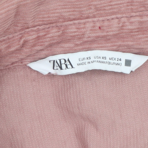 ZARA Women Pink Corduroy Button-Up Shirt XS