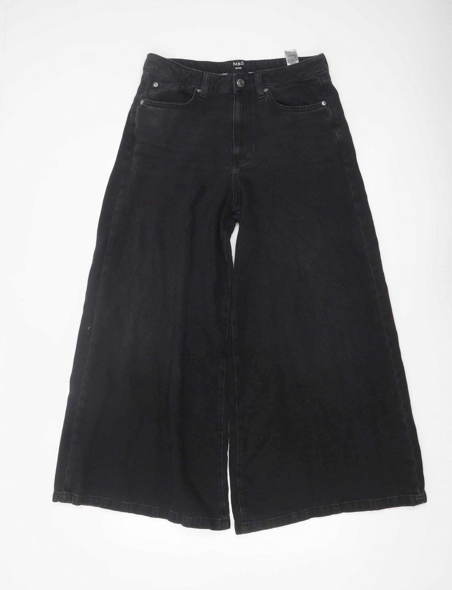 Marks and Spencer Women's Black Wide-Leg Jeans Size 12 Short