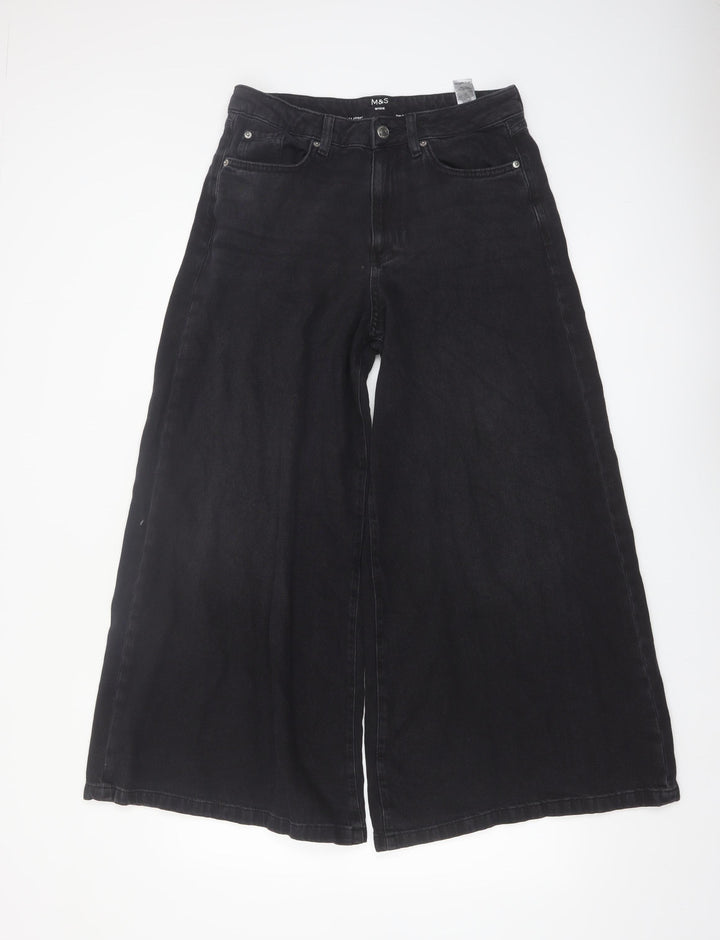 Marks and Spencer Women's Black Wide-Leg Jeans Size 12 Short