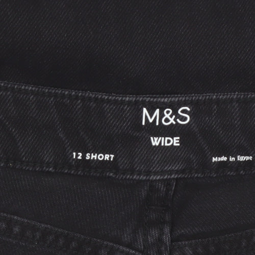 Marks and Spencer Women's Black Wide-Leg Jeans Size 12 Short