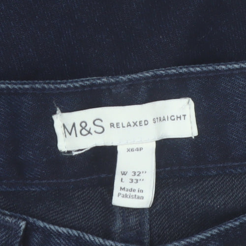 Marks and Spencer Men's Blue Relaxed Straight Jeans W32 L33