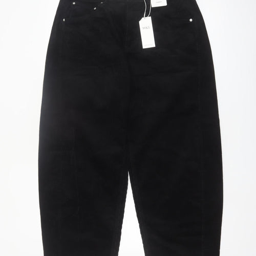 Marks and Spencer Women's Black Corduroy Tapered Trousers Size 14
