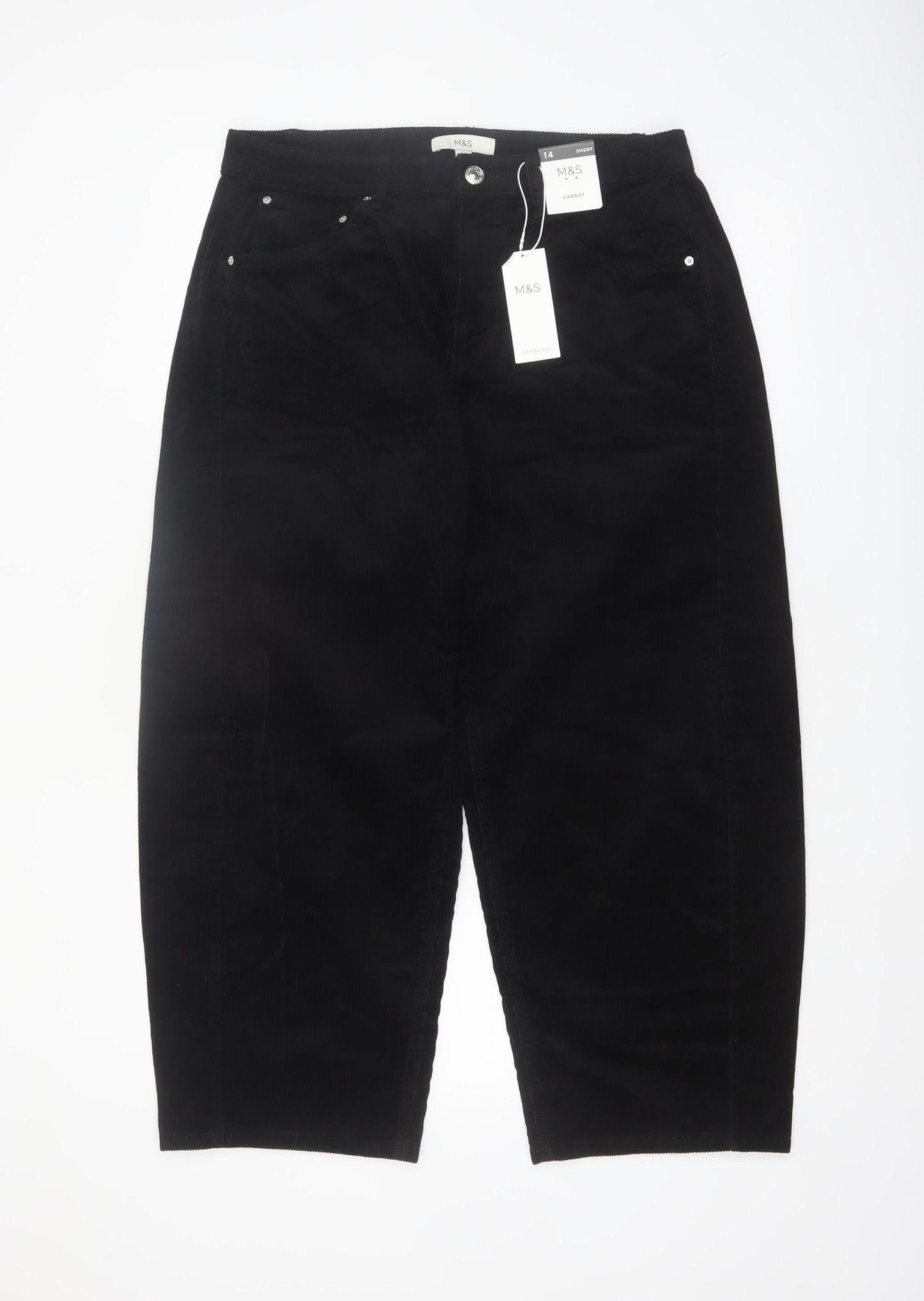 Marks and Spencer Women's Black Corduroy Tapered Trousers Size 14