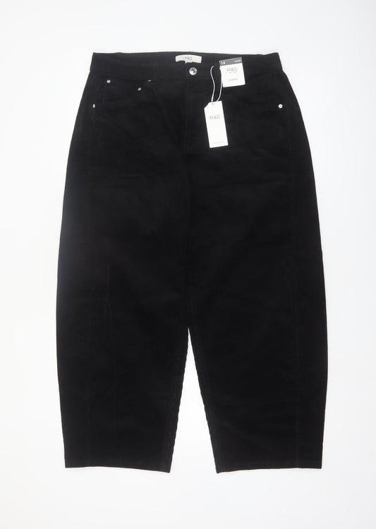 Marks and Spencer Women's Black Corduroy Tapered Trousers Size 14