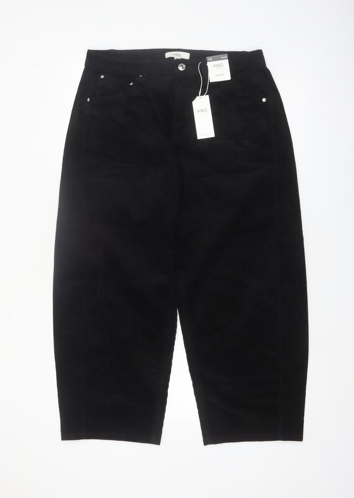 Marks and Spencer Women's Black Corduroy Tapered Trousers Size 14
