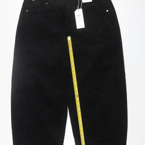 Marks and Spencer Women's Black Corduroy Tapered Trousers Size 14