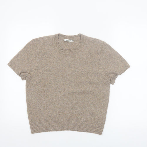 Abercrombie & Fitch Womens Beige Wool Blend Short Sleeve Jumper M
