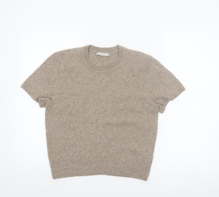 Abercrombie & Fitch Womens Beige Wool Blend Short Sleeve Jumper M