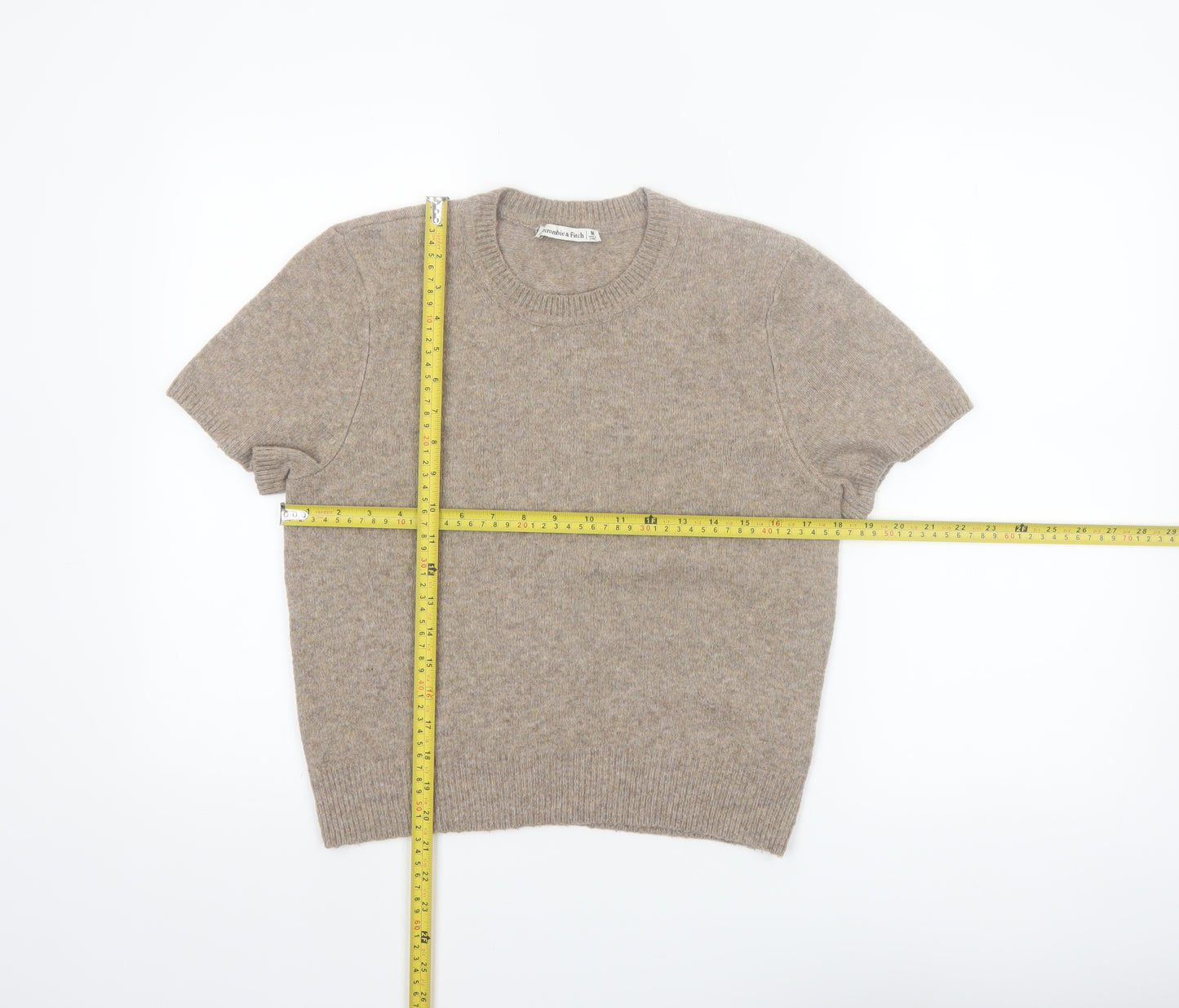 Abercrombie & Fitch Womens Beige Wool Blend Short Sleeve Jumper M