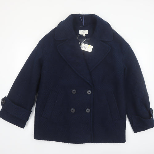 Marks and Spencer Women's Blue Wool Blend Pea Coat Size 14
