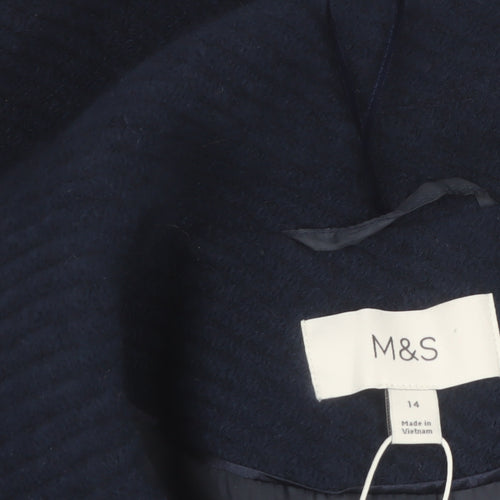Marks and Spencer Women's Blue Wool Blend Pea Coat Size 14