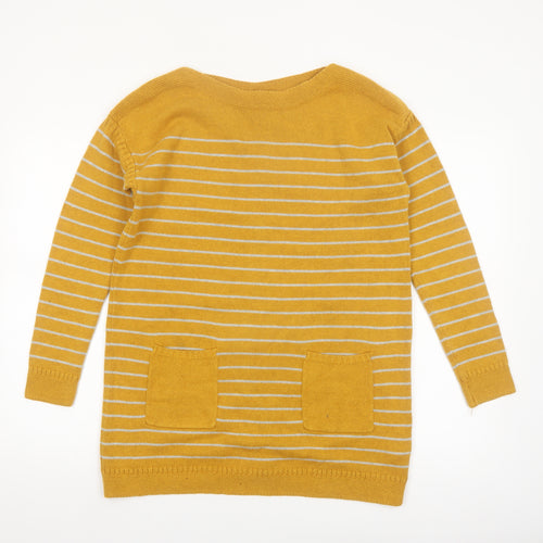 White Stuff Women's Yellow Striped Long Sleeve Cotton Cardigan Size 12