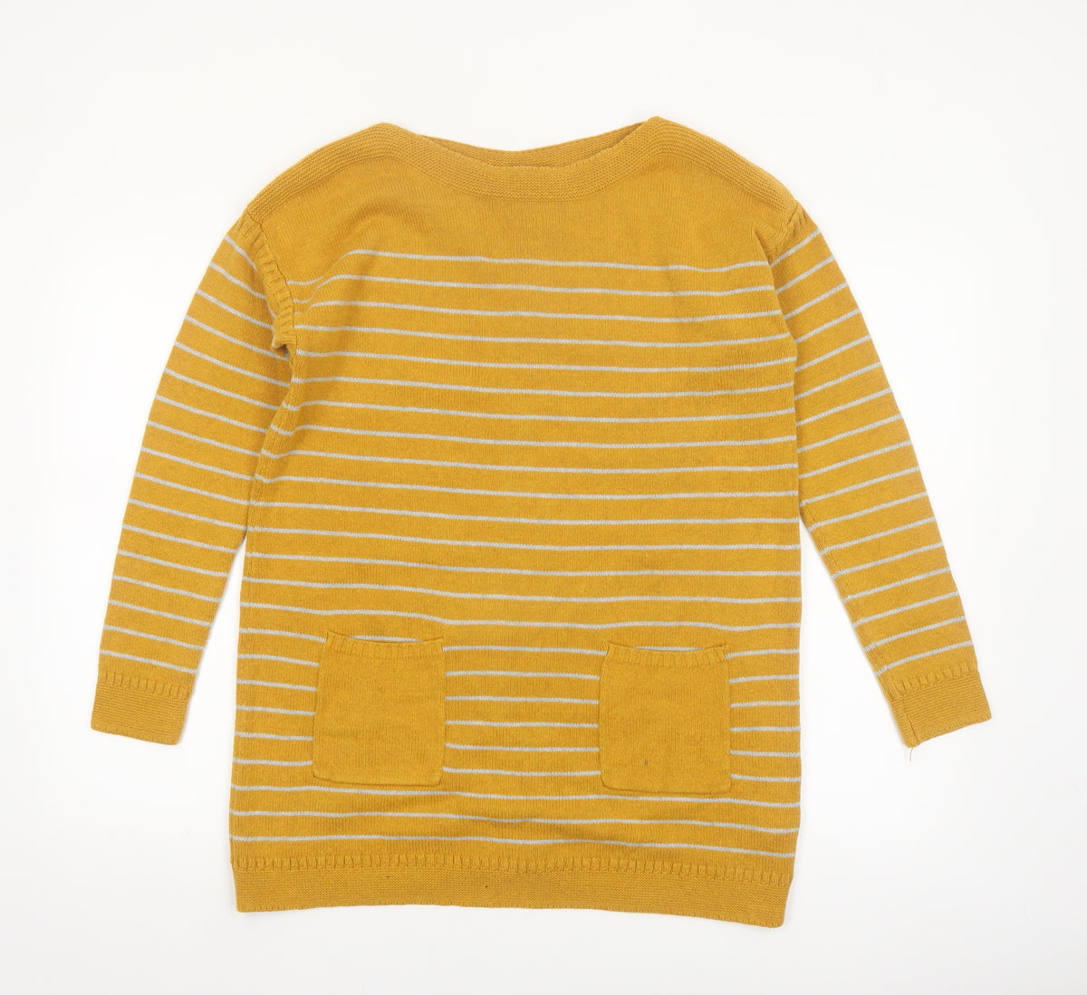 White Stuff Women's Yellow Striped Long Sleeve Cotton Cardigan Size 12