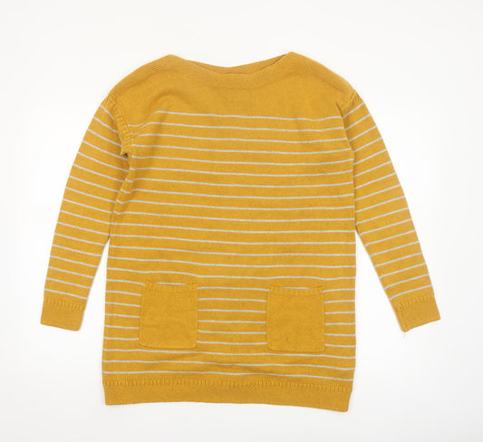 White Stuff Women's Yellow Striped Long Sleeve Cotton Cardigan Size 12