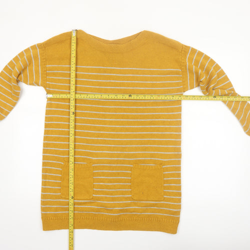 White Stuff Women's Yellow Striped Long Sleeve Cotton Cardigan Size 12