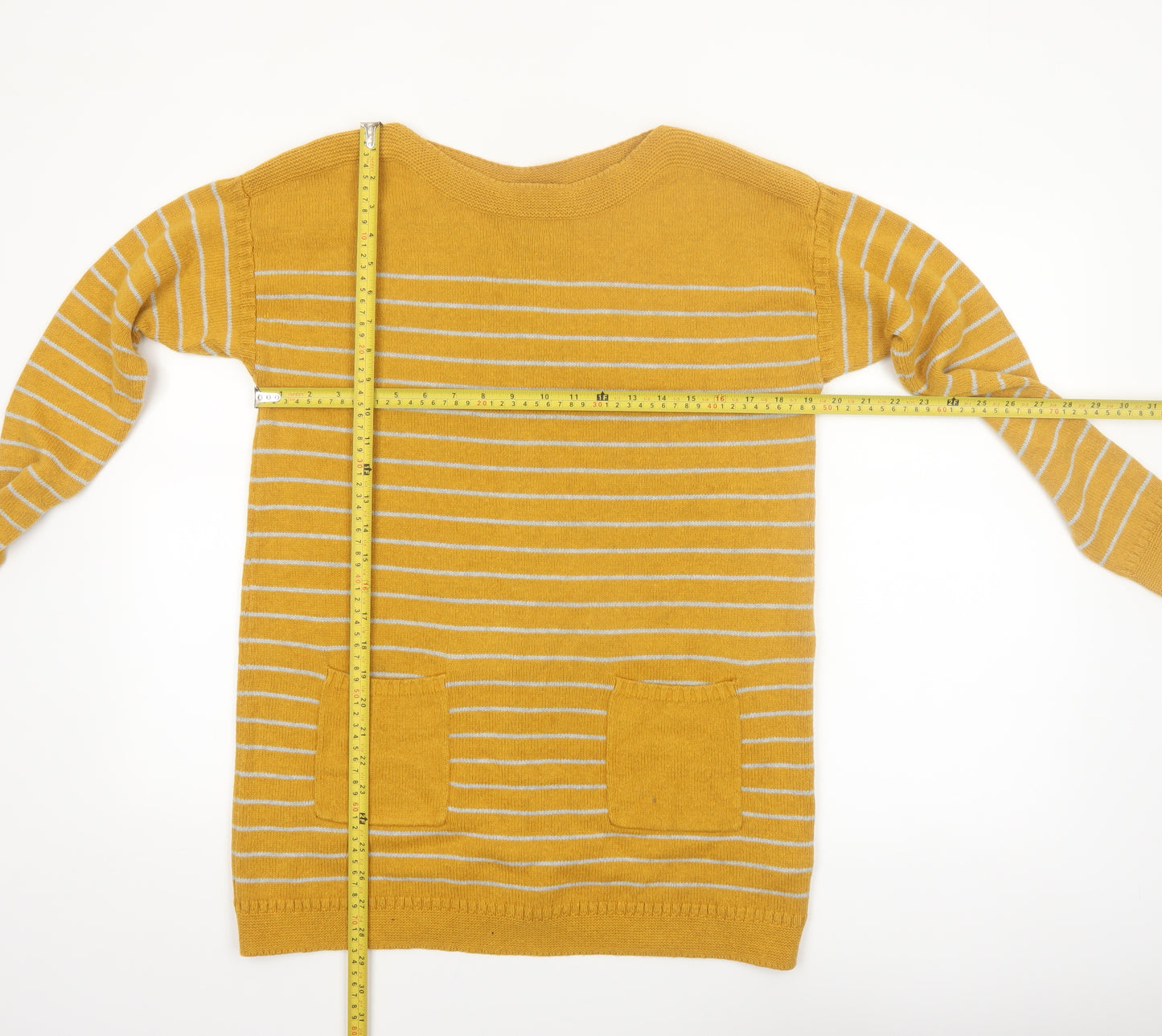 White Stuff Women's Yellow Striped Long Sleeve Cotton Cardigan Size 12