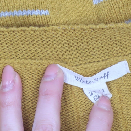 White Stuff Women's Yellow Striped Long Sleeve Cotton Cardigan Size 12