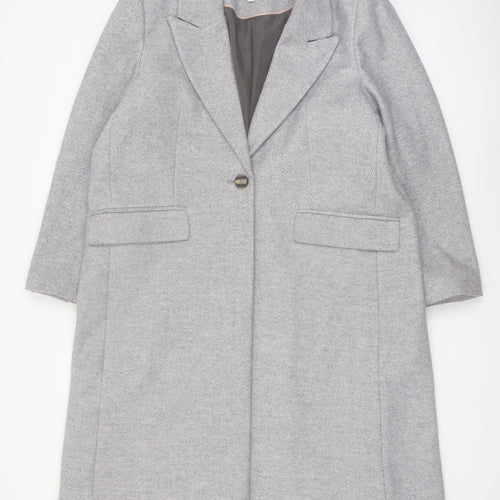 Next Womens Grey Petite Long Coat 18P Polyester Blend Smart Jacket