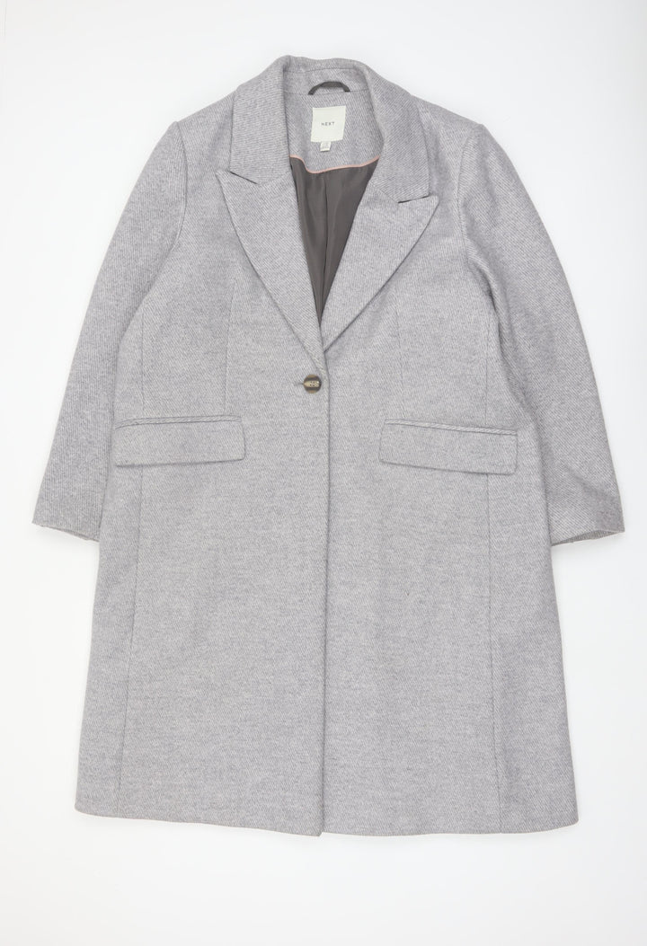 Next Womens Grey Petite Long Coat 18P Polyester Blend Smart Jacket