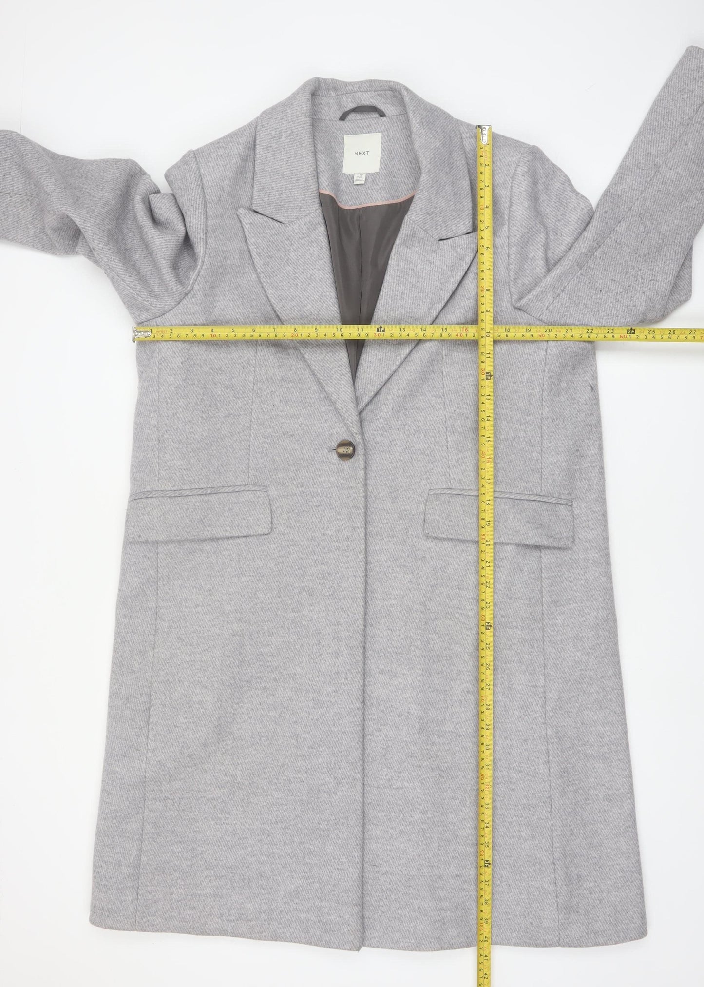 Next Womens Grey Petite Long Coat 18P Polyester Blend Smart Jacket