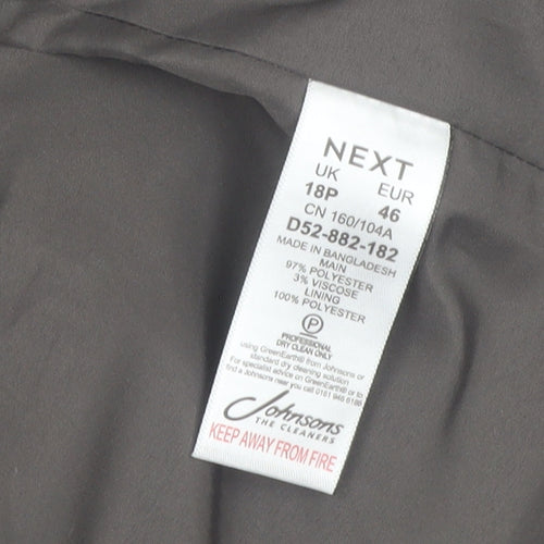 Next Womens Grey Petite Long Coat 18P Polyester Blend Smart Jacket