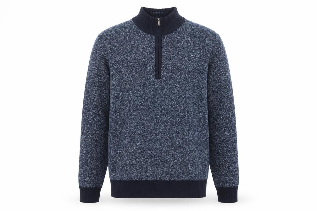 Front view of Max Men Blue 1/2 Zip Knit High Neck Men's Jumper, size L