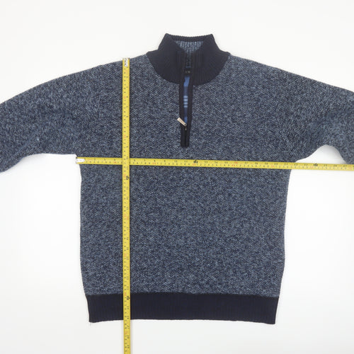 Max Men Blue 1/2 Zip Knit High Neck Men's Jumper Size L