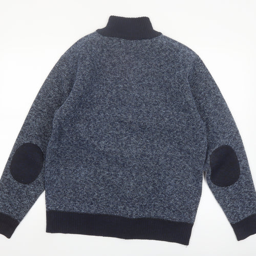 Max Men Blue 1/2 Zip Knit High Neck Men's Jumper Size L
