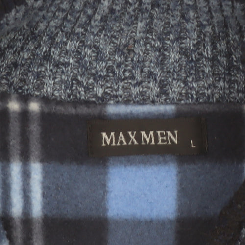 Max Men Blue 1/2 Zip Knit High Neck Men's Jumper Size L