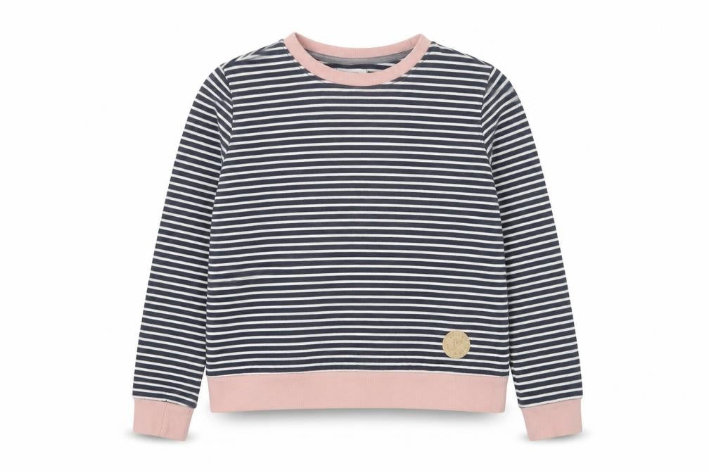 Front view of RESERVED Women’s Navy Striped Sweatshirt Medium Organic Cotton