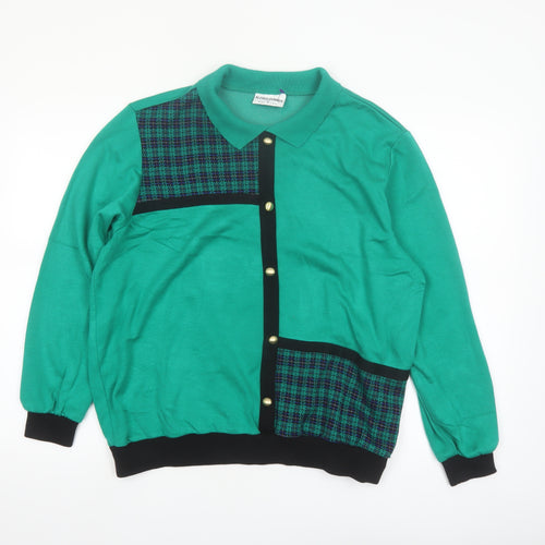 Alfred Dunner Women's Green Collared Check Button-Up Top Size L