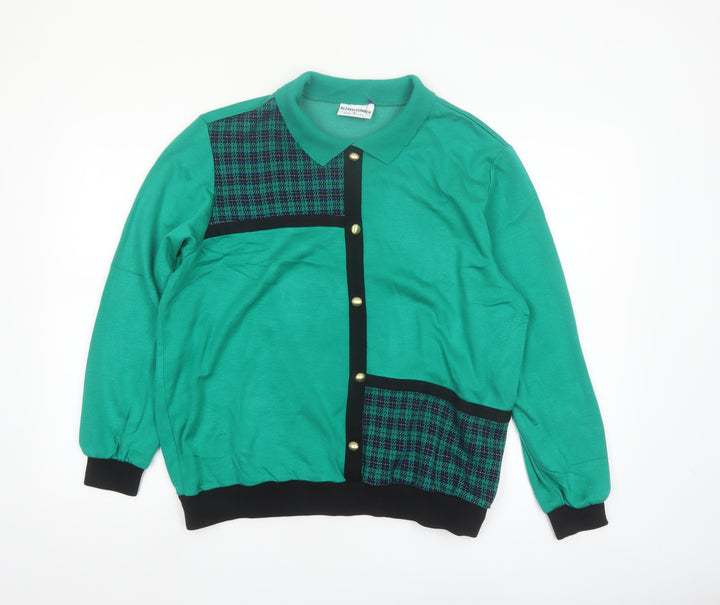 Alfred Dunner Women's Green Collared Check Button-Up Top Size L