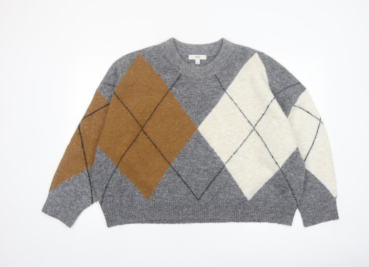 Marks and Spencer Women’s Grey Argyle Knit Crew Neck Jumper L