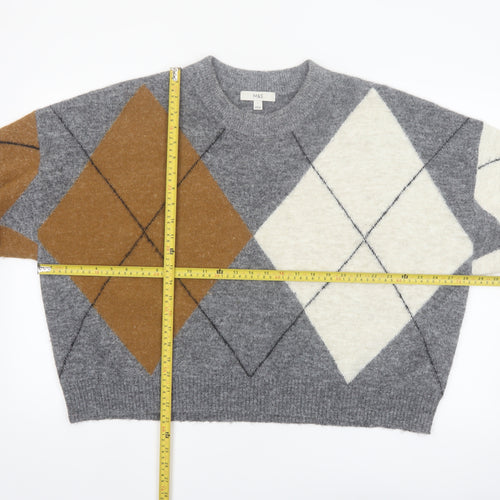 Marks and Spencer Women’s Grey Argyle Knit Crew Neck Jumper L