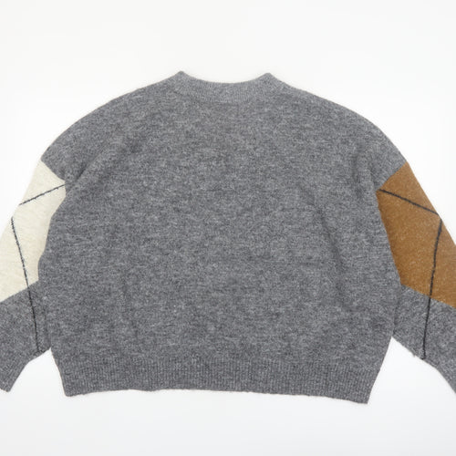 Marks and Spencer Women’s Grey Argyle Knit Crew Neck Jumper L